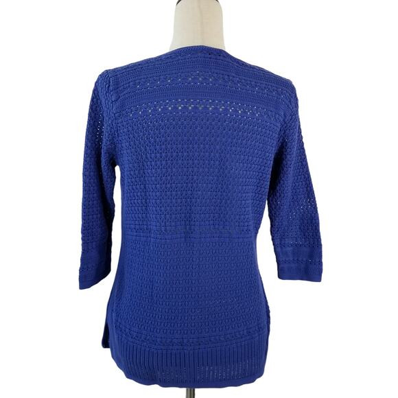 Talbots Bright Blue Crochet Knit Top Shirt Blouse Size Medium Petite - Picture 3 of 4